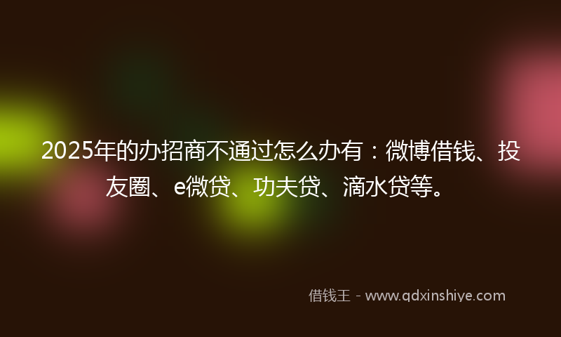 2025年的办招商不通过怎么办有：微博借钱、投友圈、e微贷、功夫贷、滴水贷等。