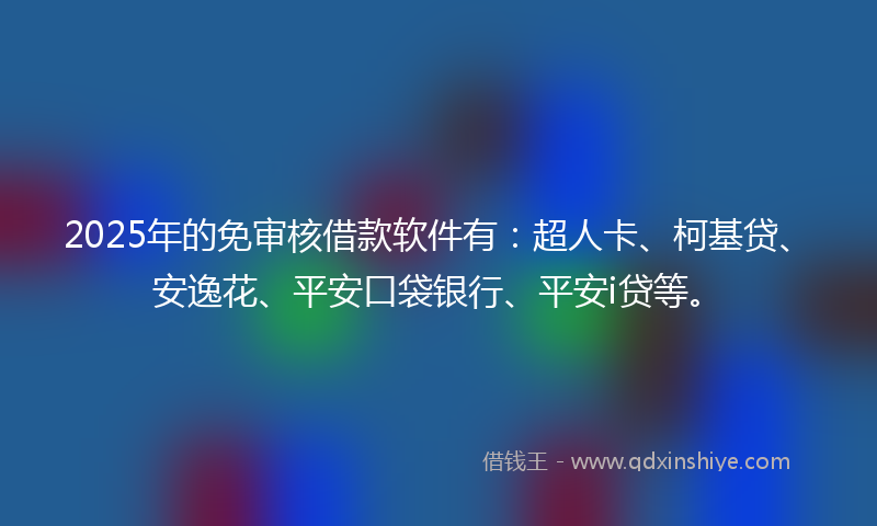 2025年的免审核借款软件有：超人卡、柯基贷、安逸花、平安口袋银行、平安i贷等。