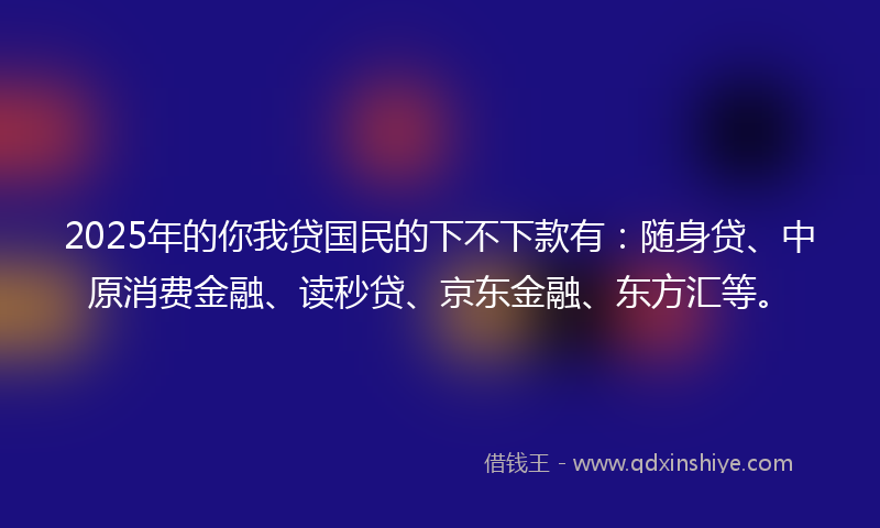2025年的你我贷国民的下不下款有：随身贷、中原消费金融、读秒贷、京东金融、东方汇等。