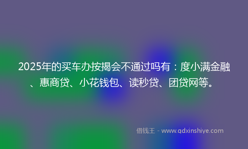 2025年的买车办按揭会不通过吗有：度小满金融、惠商贷、小花钱包、读秒贷、团贷网等。