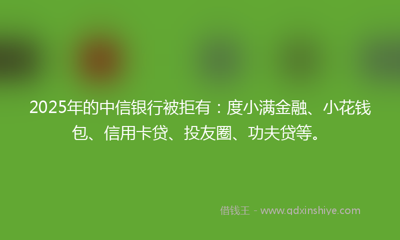 2025年的中信银行被拒有：度小满金融、小花钱包、信用卡贷、投友圈、功夫贷等。