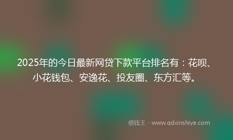 2025年的今日最新网贷下款平台排名有：花呗、小花钱包、安逸花、投友圈、东方汇等。