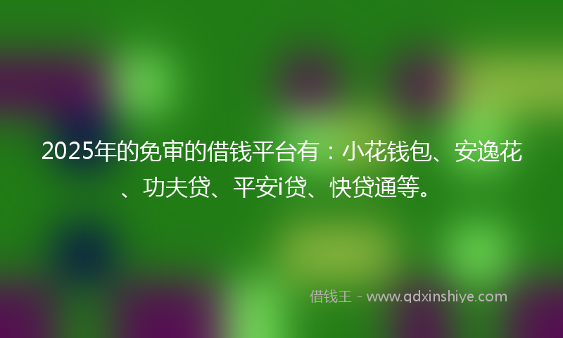 2025年的免审的借钱平台有：小花钱包、安逸花、功夫贷、平安i贷、快贷通等。