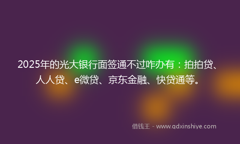 2025年的光大银行面签通不过咋办有：拍拍贷、人人贷、e微贷、京东金融、快贷通等。