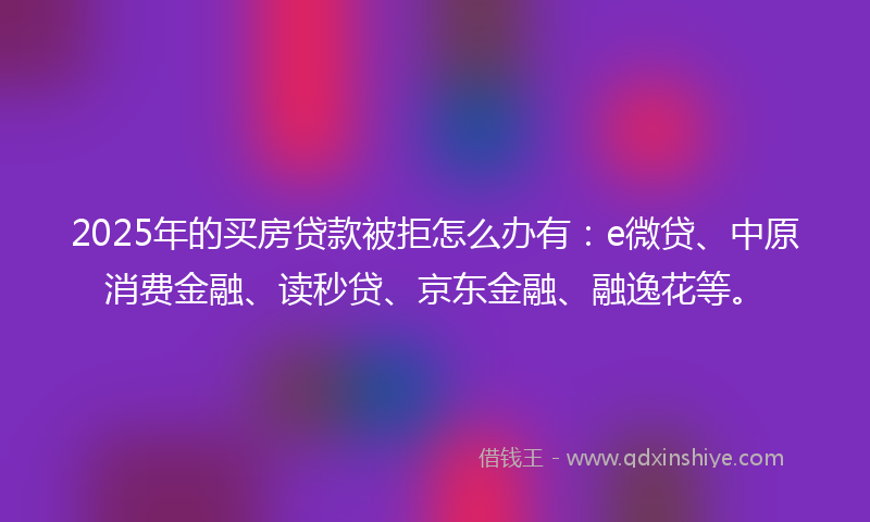 2025年的买房贷款被拒怎么办有：e微贷、中原消费金融、读秒贷、京东金融、融逸花等。