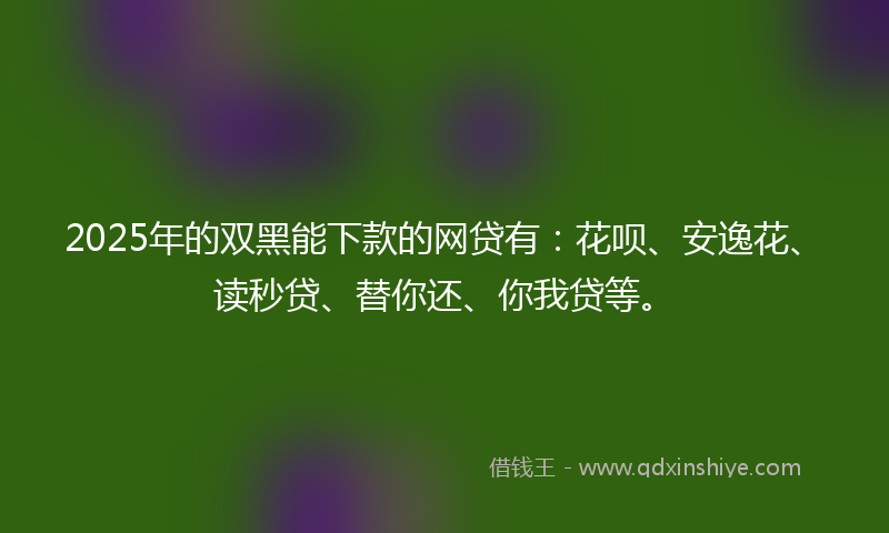 2025年的双黑能下款的网贷有：花呗、安逸花、读秒贷、替你还、你我贷等。