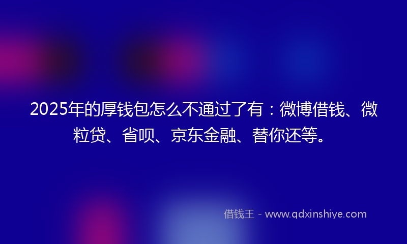 2025年的厚钱包怎么不通过了有：微博借钱、微粒贷、省呗、京东金融、替你还等。