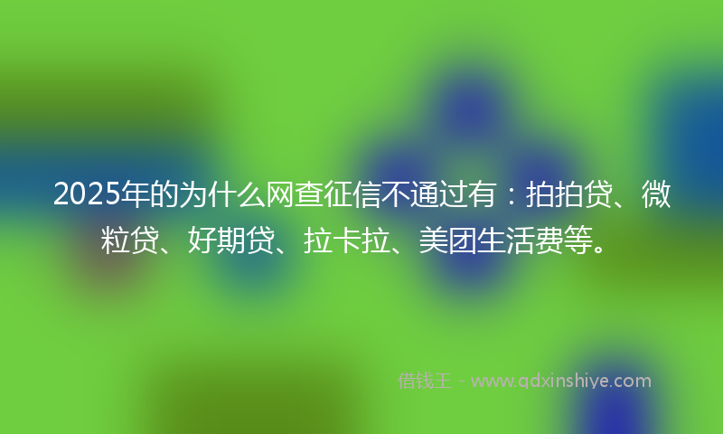 2025年的为什么网查征信不通过有：拍拍贷、微粒贷、好期贷、拉卡拉、美团生活费等。