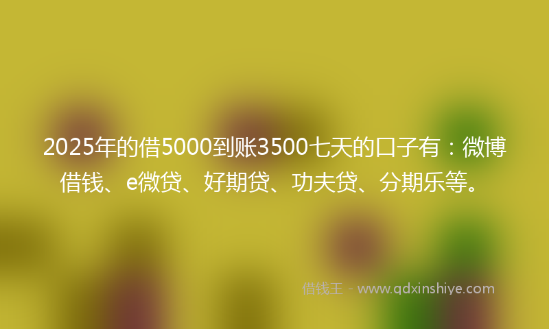 2025年的借5000到账3500七天的口子有：微博借钱、e微贷、好期贷、功夫贷、分期乐等。