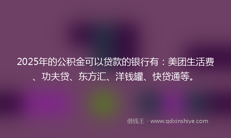 2025年的公积金可以贷款的银行有：美团生活费、功夫贷、东方汇、洋钱罐、快贷通等。