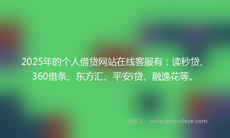 2025年的个人借贷网站在线客服有:读秒贷、360借条、东方汇、平安i贷、融逸花等。