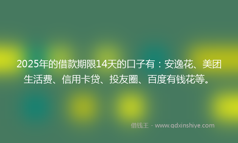 2025年的借款期限14天的口子有：安逸花、美团生活费、信用卡贷、投友圈、百度有钱花等。