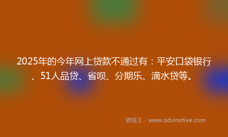 2025年的今年网上贷款不通过有：平安口袋银行、51人品贷、省呗、分期乐、滴水贷等。