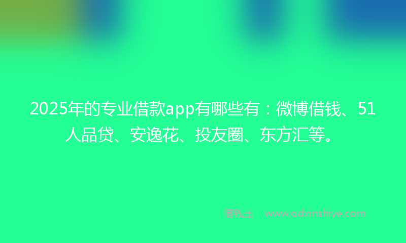 2025年的专业借款app有哪些有：微博借钱、51人品贷、安逸花、投友圈、东方汇等。