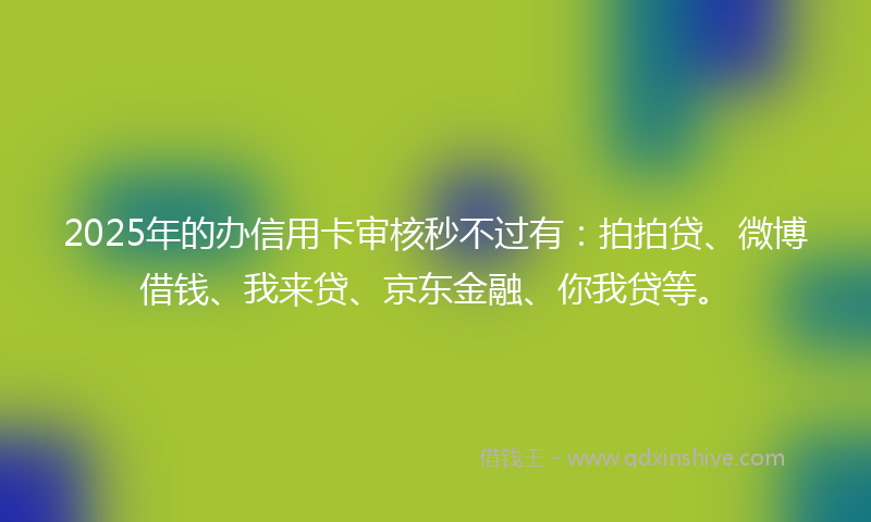 2025年的办信用卡审核秒不过有：拍拍贷、微博借钱、我来贷、京东金融、你我贷等。