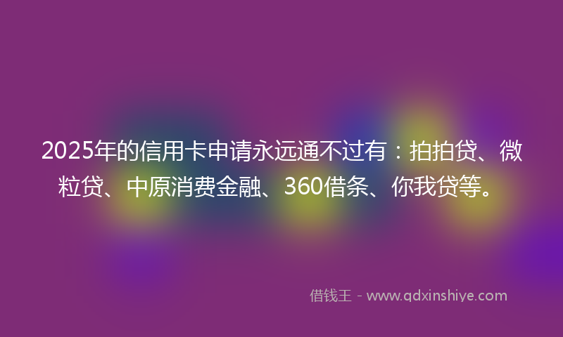 2025年的信用卡申请永远通不过有：拍拍贷、微粒贷、中原消费金融、360借条、你我贷等。