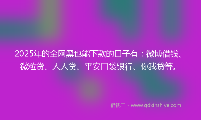 2025年的全网黑也能下款的口子有：微博借钱、微粒贷、人人贷、平安口袋银行、你我贷等。
