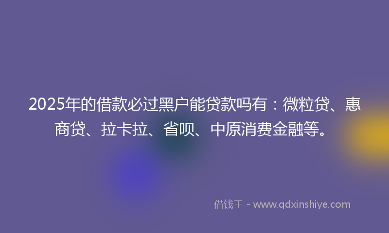 2025年的借款必过黑户能贷款吗有：微粒贷、惠商贷、拉卡拉、省呗、中原消费金融等。