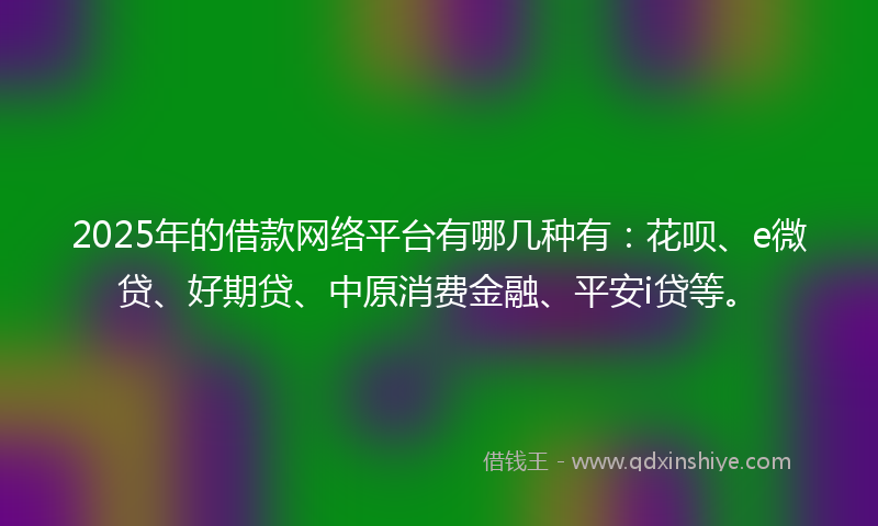 2025年的借款网络平台有哪几种有：花呗、e微贷、好期贷、中原消费金融、平安i贷等。