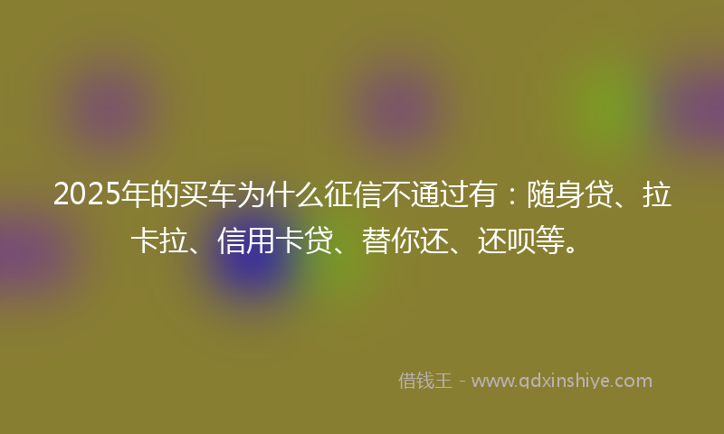 2025年的买车为什么征信不通过有：随身贷、拉卡拉、信用卡贷、替你还、还呗等。