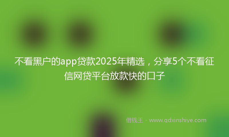 不看黑户的app贷款2025年精选，分享5个不看征信网贷平台放款快的口子