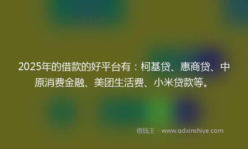 2025年的借款的好平台有：柯基贷、惠商贷、中原消费金融、美团生活费、小米贷款等。