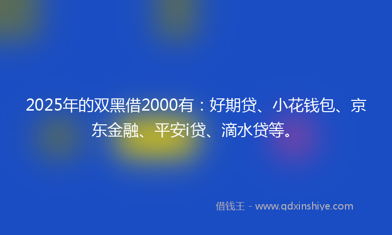 2025年的双黑借2000有：好期贷、小花钱包、京东金融、平安i贷、滴水贷等。