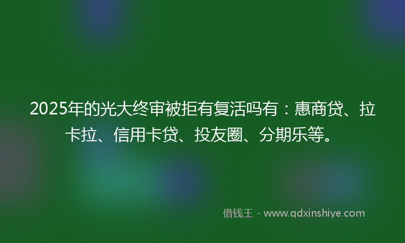 2025年的光大终审被拒有复活吗有：惠商贷、拉卡拉、信用卡贷、投友圈、分期乐等。