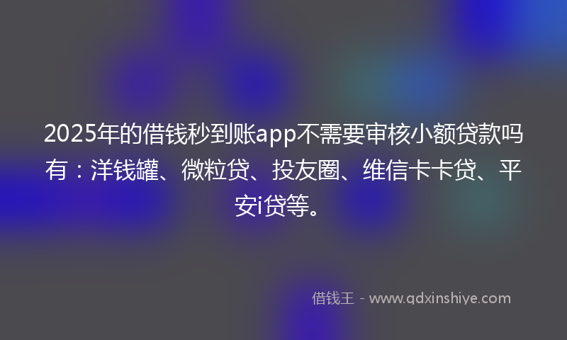 2025年的借钱秒到账app不需要审核小额贷款吗有：洋钱罐、微粒贷、投友圈、维信卡卡贷、平安i贷等。