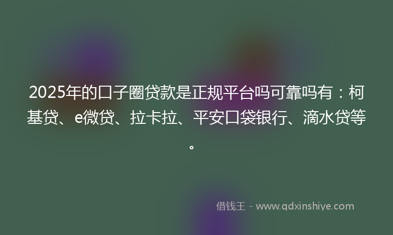 2025年的口子圈贷款是正规平台吗可靠吗有：柯基贷、e微贷、拉卡拉、平安口袋银行、滴水贷等。