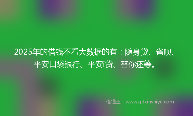 2025年的借钱不看大数据的有：随身贷、省呗、平安口袋银行、平安i贷、替你还等。