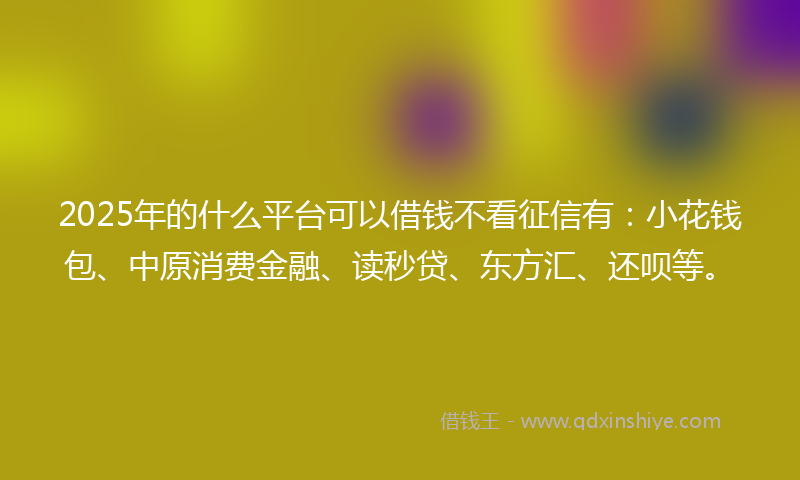 2025年的什么平台可以借钱不看征信有：小花钱包、中原消费金融、读秒贷、东方汇、还呗等。