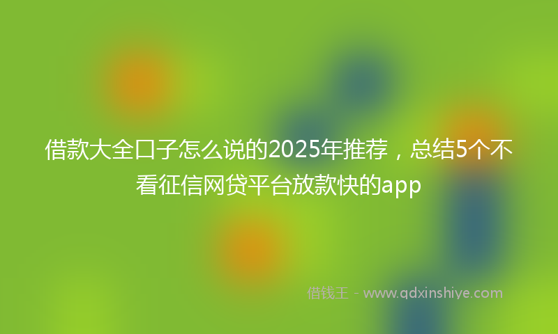 借款大全口子怎么说的2025年推荐，总结5个不看征信网贷平台放款快的app