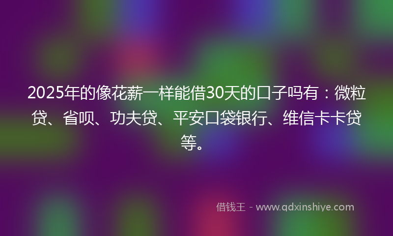 2025年的像花薪一样能借30天的口子吗有：微粒贷、省呗、功夫贷、平安口袋银行、维信卡卡贷等。