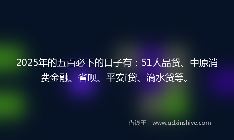 2025年的五百必下的口子有：51人品贷、中原消费金融、省呗、平安i贷、滴水贷等。