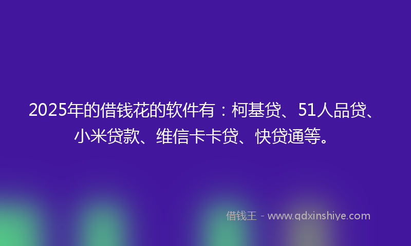 2025年的借钱花的软件有：柯基贷、51人品贷、小米贷款、维信卡卡贷、快贷通等。