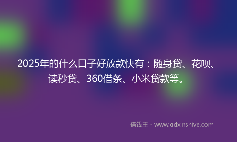 2025年的什么口子好放款快有：随身贷、花呗、读秒贷、360借条、小米贷款等。