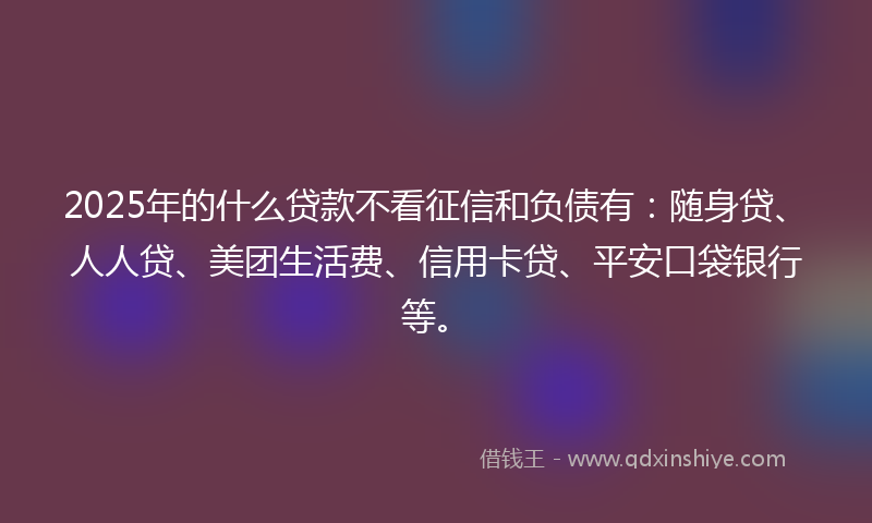 2025年的什么贷款不看征信和负债有：随身贷、人人贷、美团生活费、信用卡贷、平安口袋银行等。