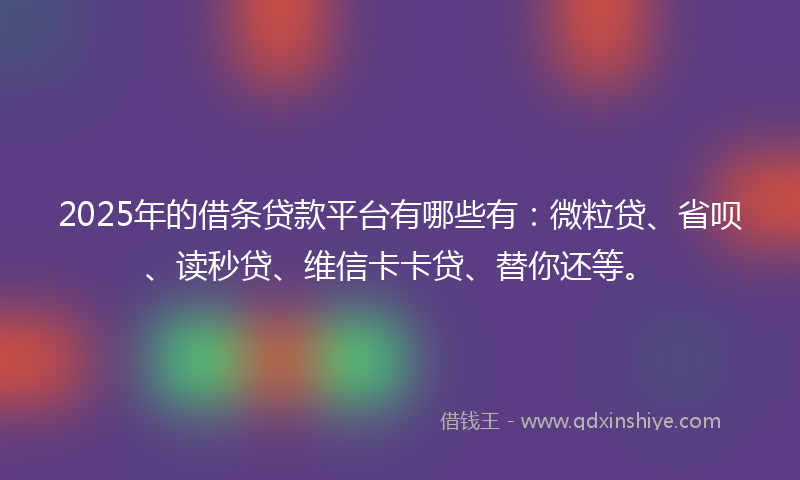 2025年的借条贷款平台有哪些有：微粒贷、省呗、读秒贷、维信卡卡贷、替你还等。
