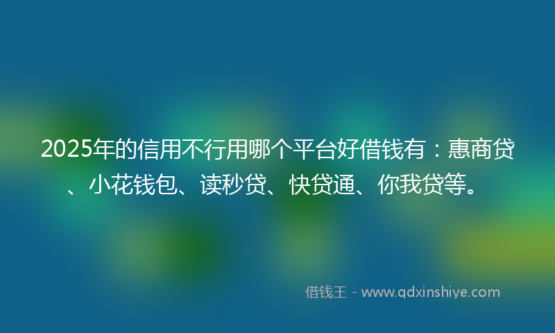 2025年的信用不行用哪个平台好借钱有：惠商贷、小花钱包、读秒贷、快贷通、你我贷等。
