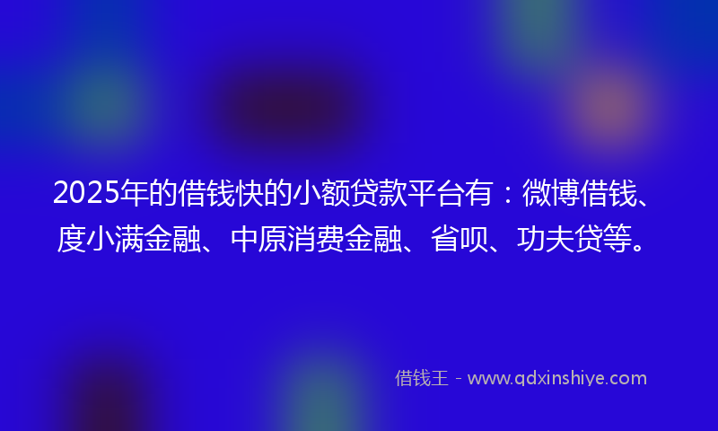2025年的借钱快的小额贷款平台有：微博借钱、度小满金融、中原消费金融、省呗、功夫贷等。