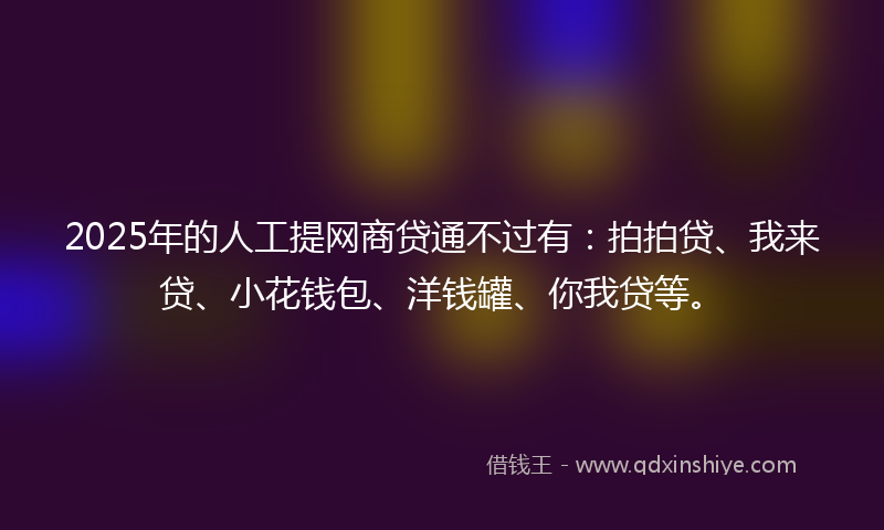 2025年的人工提网商贷通不过有：拍拍贷、我来贷、小花钱包、洋钱罐、你我贷等。