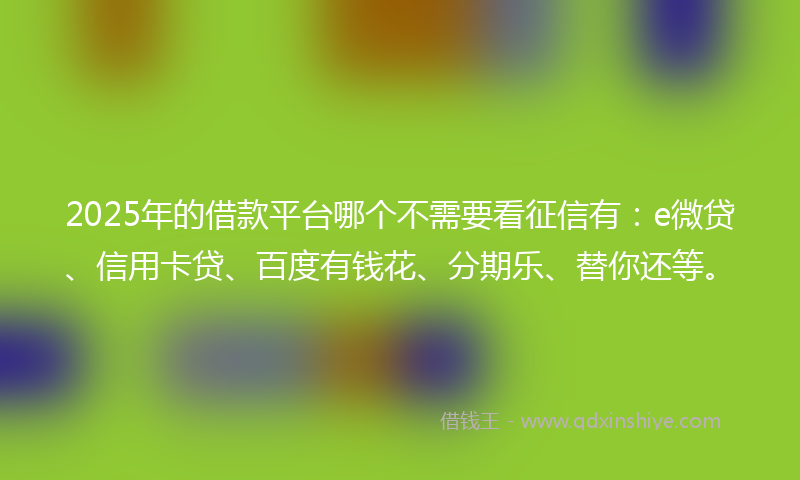 2025年的借款平台哪个不需要看征信有：e微贷、信用卡贷、百度有钱花、分期乐、替你还等。