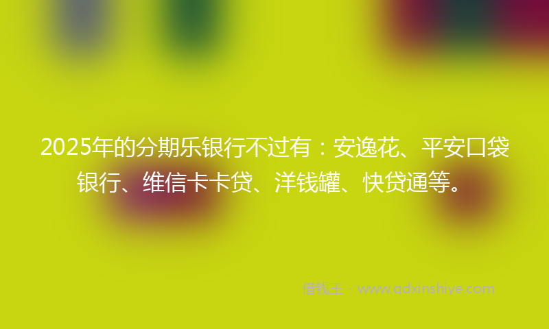 2025年的分期乐银行不过有：安逸花、平安口袋银行、维信卡卡贷、洋钱罐、快贷通等。