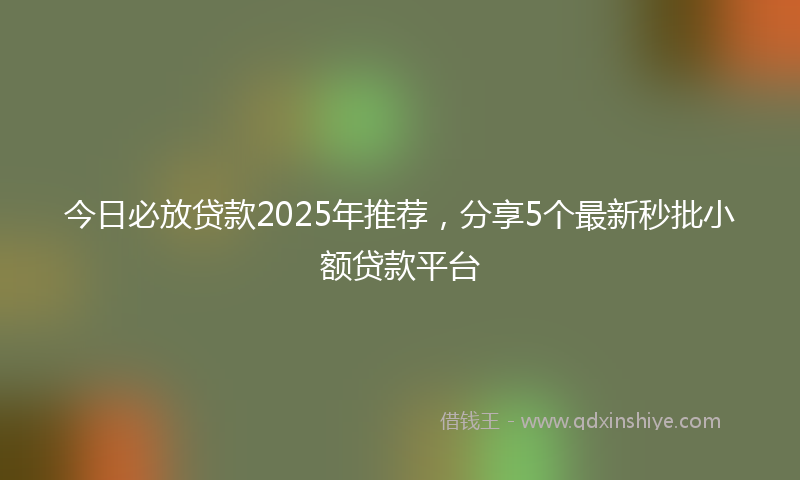 今日必放贷款2025年推荐，分享5个最新秒批小额贷款平台