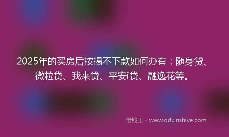 2025年的买房后按揭不下款如何办有：随身贷、微粒贷、我来贷、平安i贷、融逸花等。