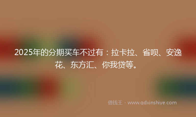 2025年的分期买车不过有：拉卡拉、省呗、安逸花、东方汇、你我贷等。