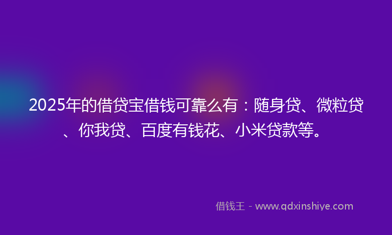 2025年的借贷宝借钱可靠么有：随身贷、微粒贷、你我贷、百度有钱花、小米贷款等。