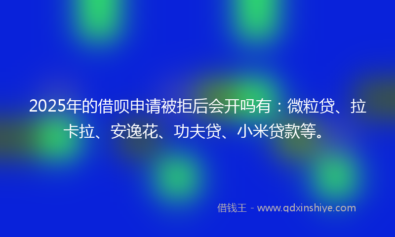 2025年的借呗申请被拒后会开吗有：微粒贷、拉卡拉、安逸花、功夫贷、小米贷款等。