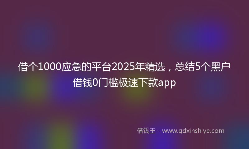 借个1000应急的平台2025年精选，总结5个黑户借钱0门槛极速下款app